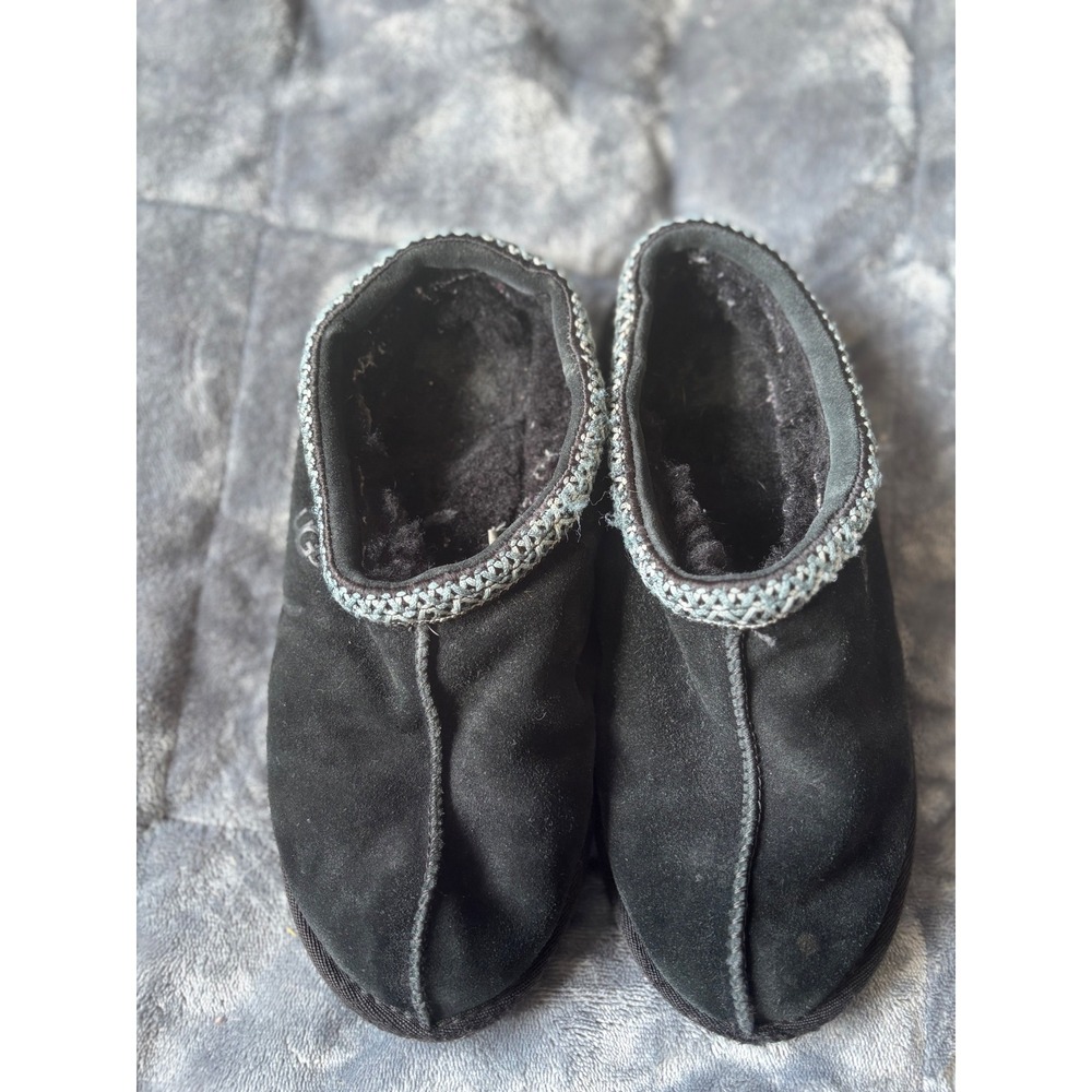 UGG Tasman Black Suede Embroidered Braid Slip On Slippers Women 5113-Size 7/